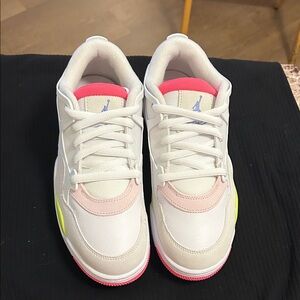 Jordan Kids Sneakers in White, Pink, and Neon Yellow